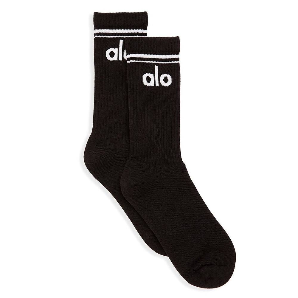 ALO Yoga Throwback Sock Unisex M Athletic Black/White New Retro‎ Casual Lounge